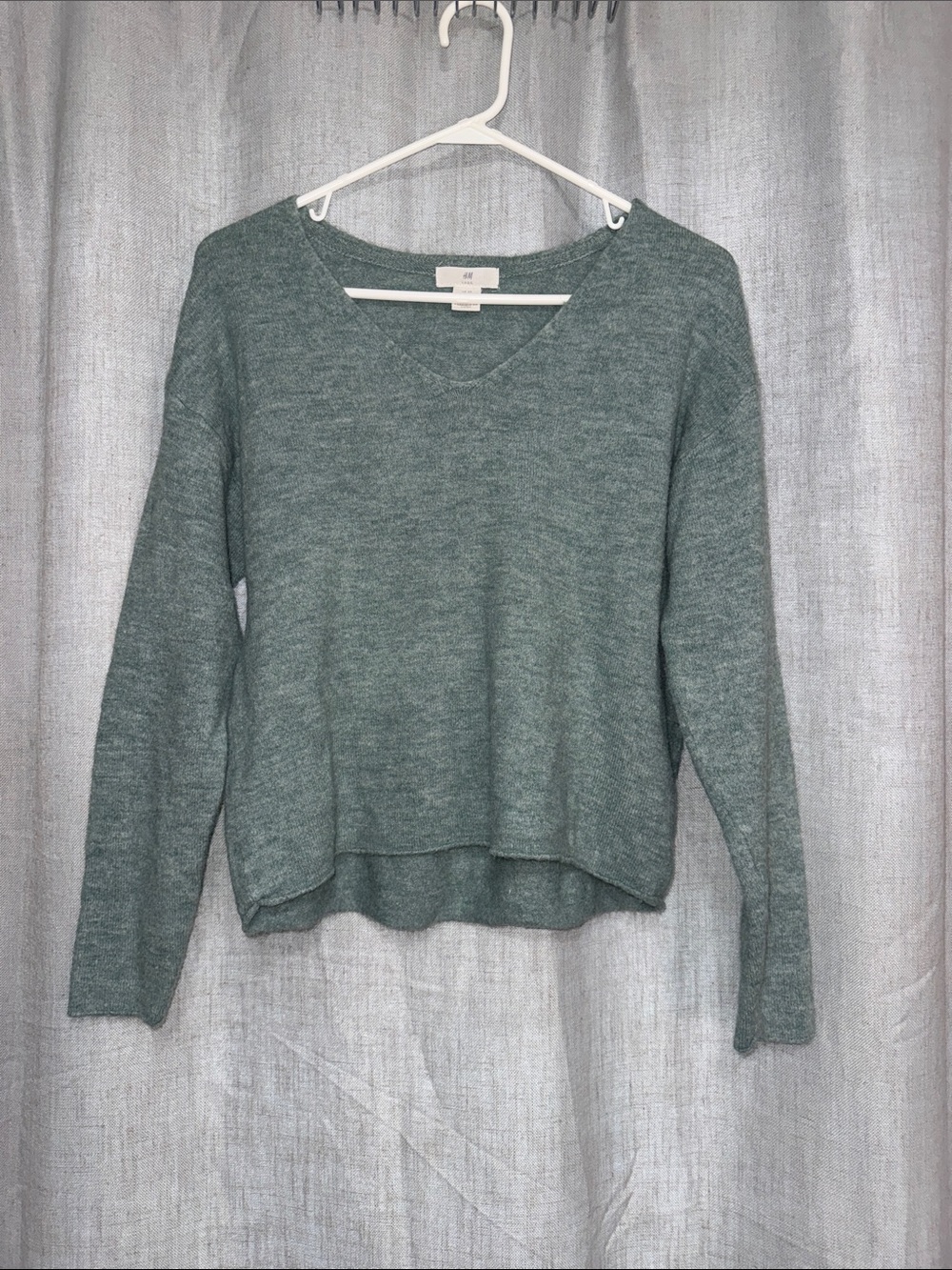 H&M Sage Green V-Neck Lightweight Knit Sweater